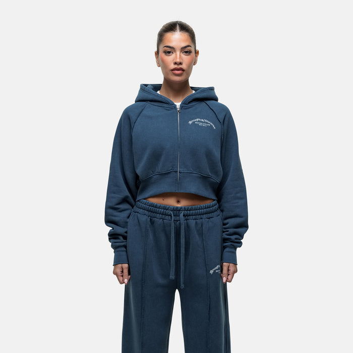 good for nothing Raw Seam Washed Blue Zip Hoodie