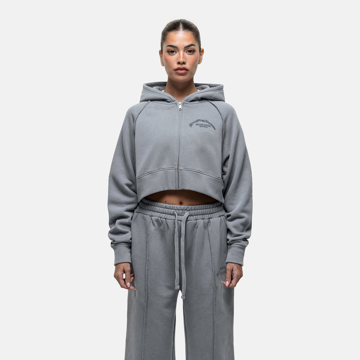 good for nothing Raw Seam Washed Grey Zip Hoodie