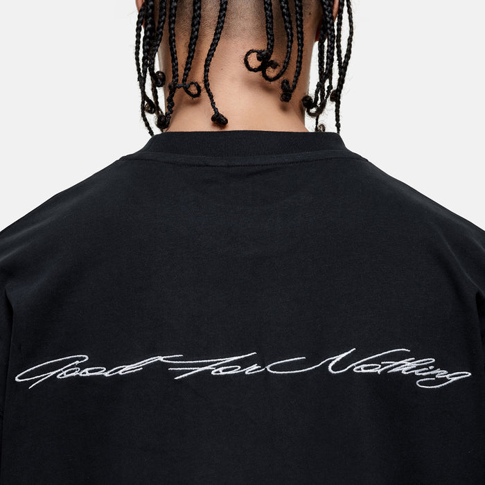 Good For Nothing Scribble Embroidery Black T-shirt