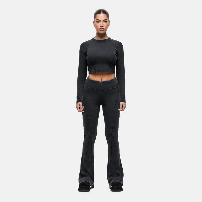 Good For Nothing Seam Washed Black Flared Leggings
