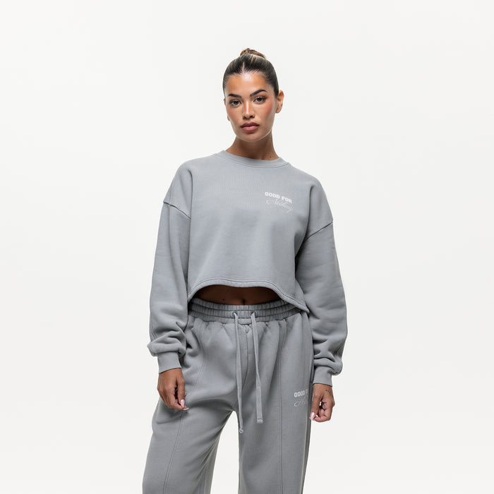 Good For Nothing Slouch Grey Crop Sweatshirt