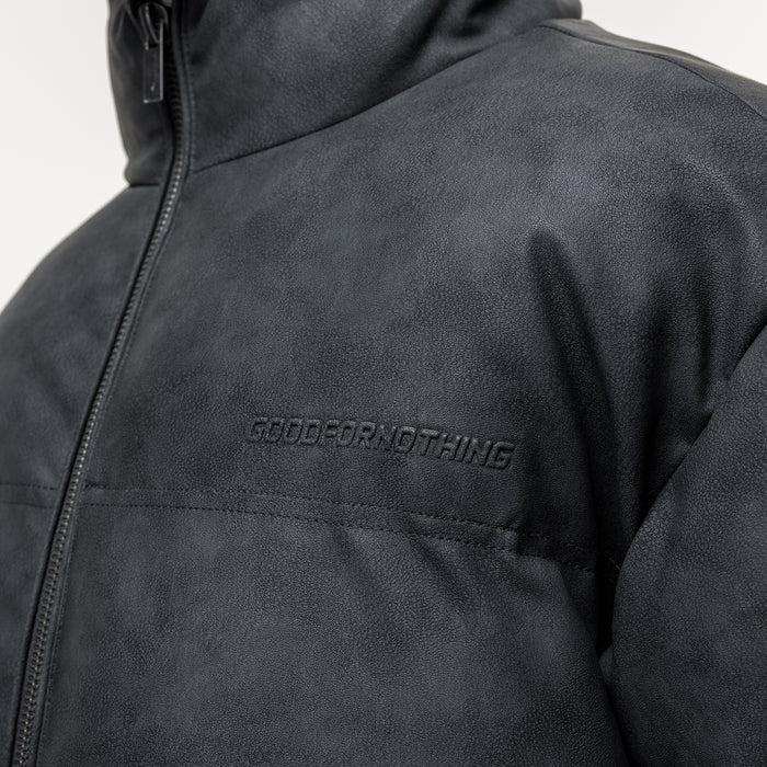 Good For Nothing Vintage Black Leather Puffer Coat