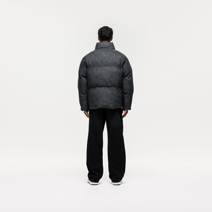 Good For Nothing Vintage Black Leather Puffer Coat