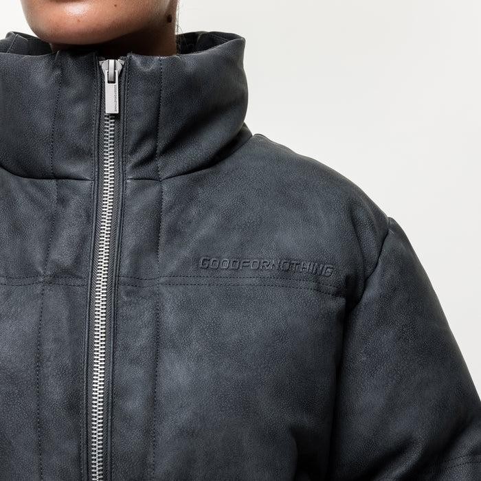 Good For Nothing Vintage Black Leather Puffer Coat