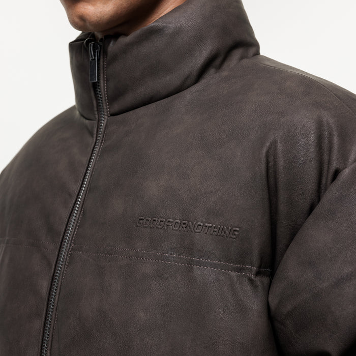 Good For Nothing Vintage Brown Leather Puffer Coat