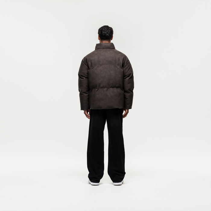 Good For Nothing Vintage Brown Leather Puffer Coat