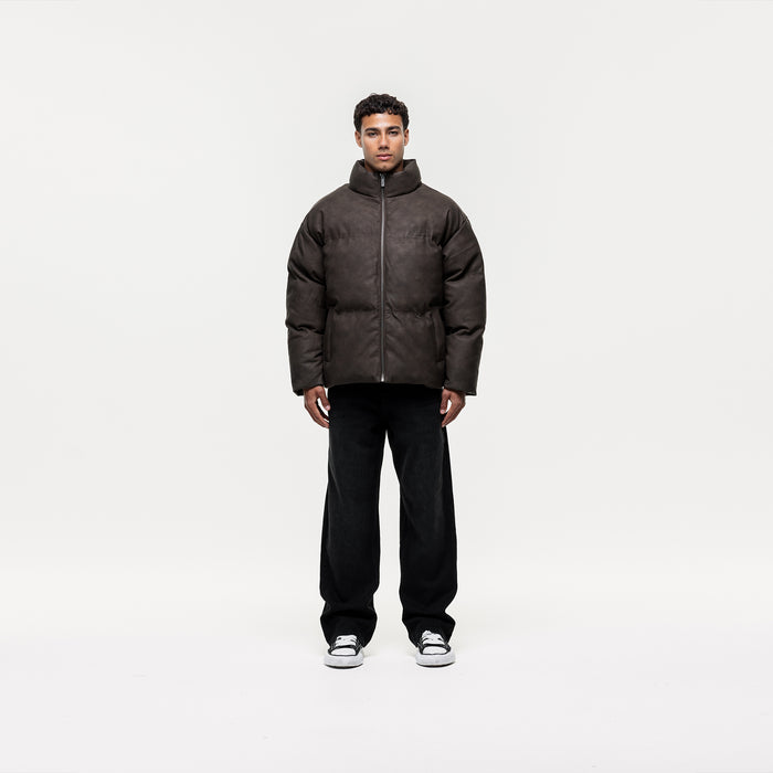 Good For Nothing Vintage Brown Leather Puffer Coat