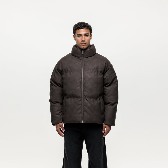 good for nothing Vintage Brown Leather Puffer Coat