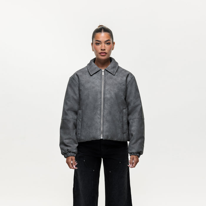 good for nothing Vintage Grey Leather Coach Jacket