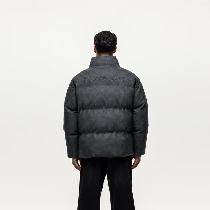 Good For Nothing Vintage Grey Leather Puffer Coat