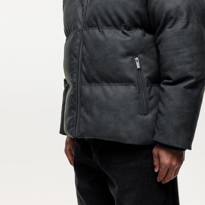 Good For Nothing Vintage Grey Leather Puffer Coat