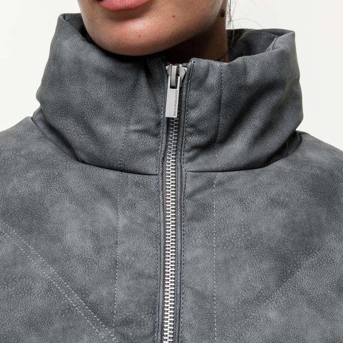 Good For Nothing Vintage Grey Leather Puffer Coat