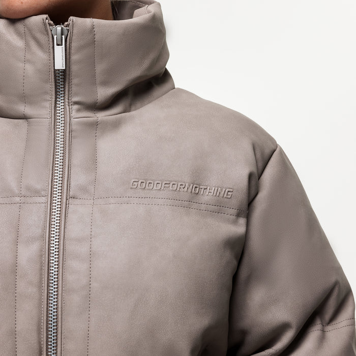 Good For Nothing Vintage Taupe Leather Puffer Coat