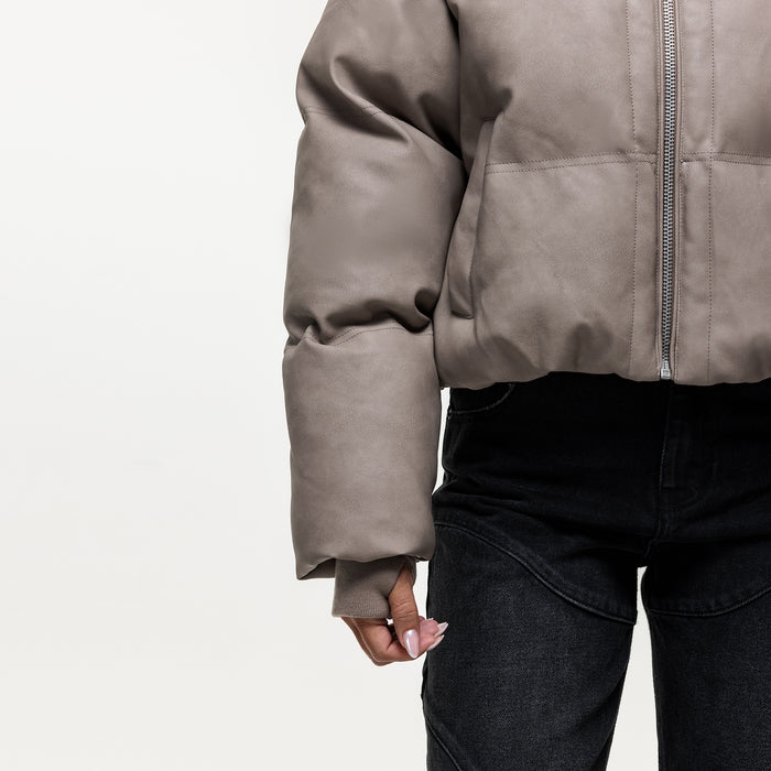 Good For Nothing Vintage Taupe Leather Puffer Coat