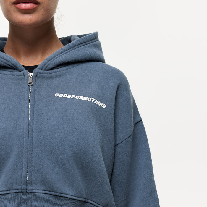 Good For Nothing Vintage Washed Blue Zip Hoodie