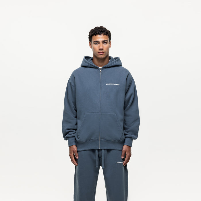 good for nothing Vintage Washed Blue Zip Hoodie