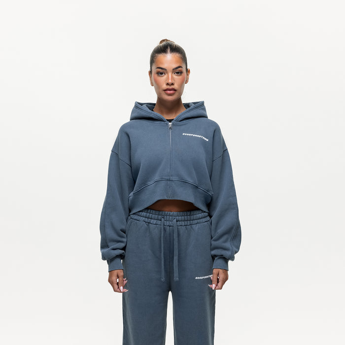 good for nothing Vintage Washed Blue Zip Hoodie