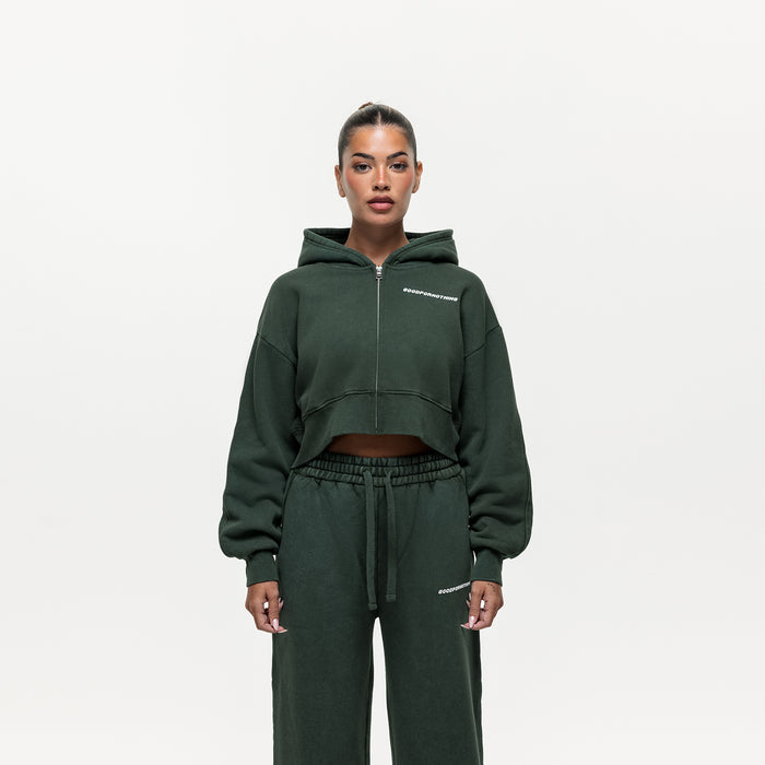 good for nothing Vintage Washed Green Zip Hoodie