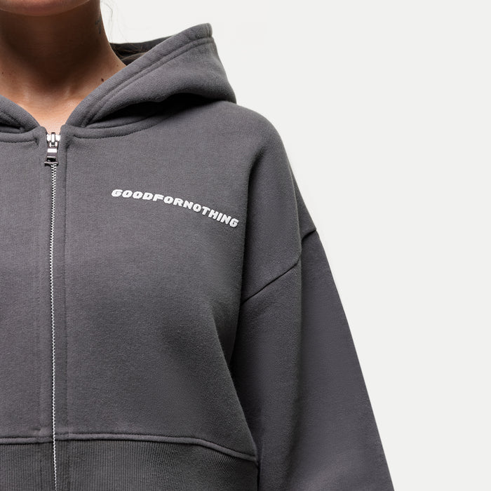 Good For Nothing Vintage Washed Grey Zip Hoodie