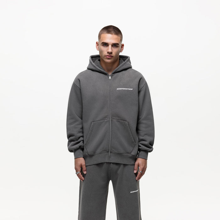 good for nothing Vintage Washed Grey Zip Hoodie