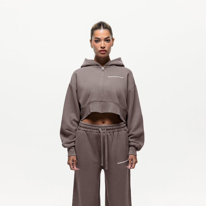 good for nothing Vintage Washed Taupe Zip Hoodie