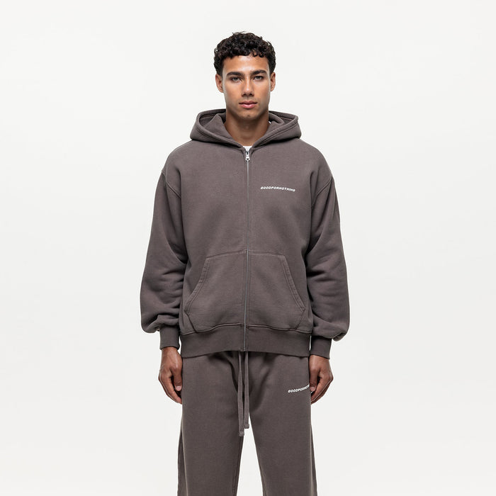 good for nothing Vintage Washed Taupe Zip Hoodie