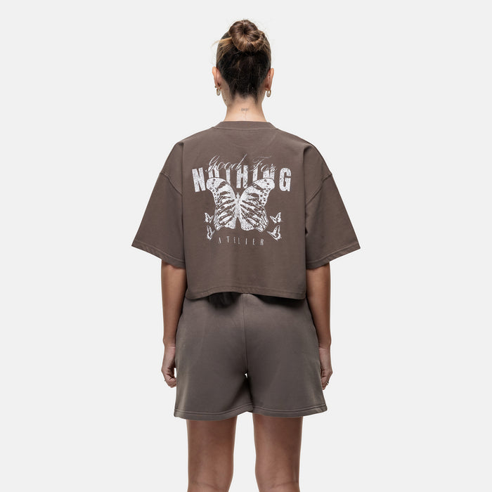 Good For Nothing Washed Taupe Butterfly T-shirt