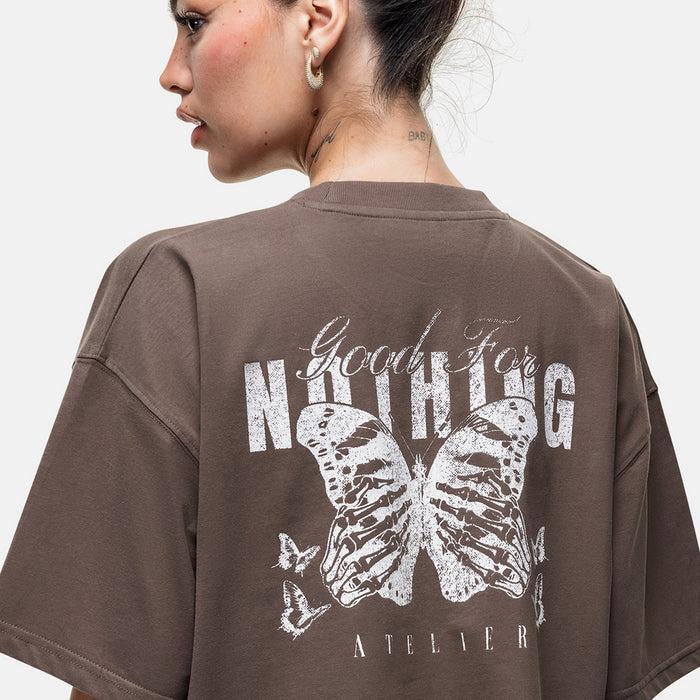 Good For Nothing Washed Taupe Butterfly T-shirt