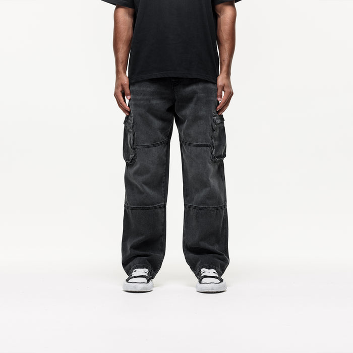good for nothing Heavy Faded Black Cargo Denim Jeans