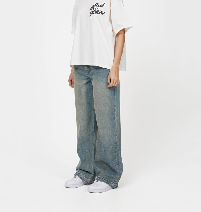 Good For Nothing Heavy Washed Faded Blue Denim Jeans