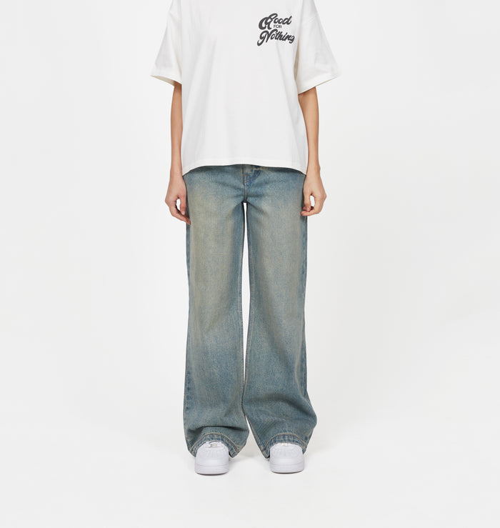 good for nothing Heavy Washed Faded Blue Denim Jeans