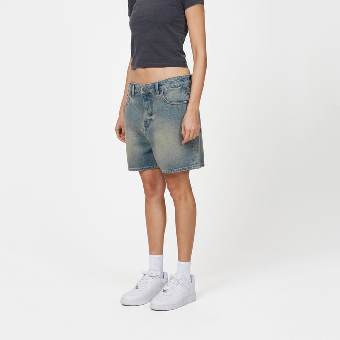 Good For Nothing Heavy Washed Faded Blue Denim Shorts