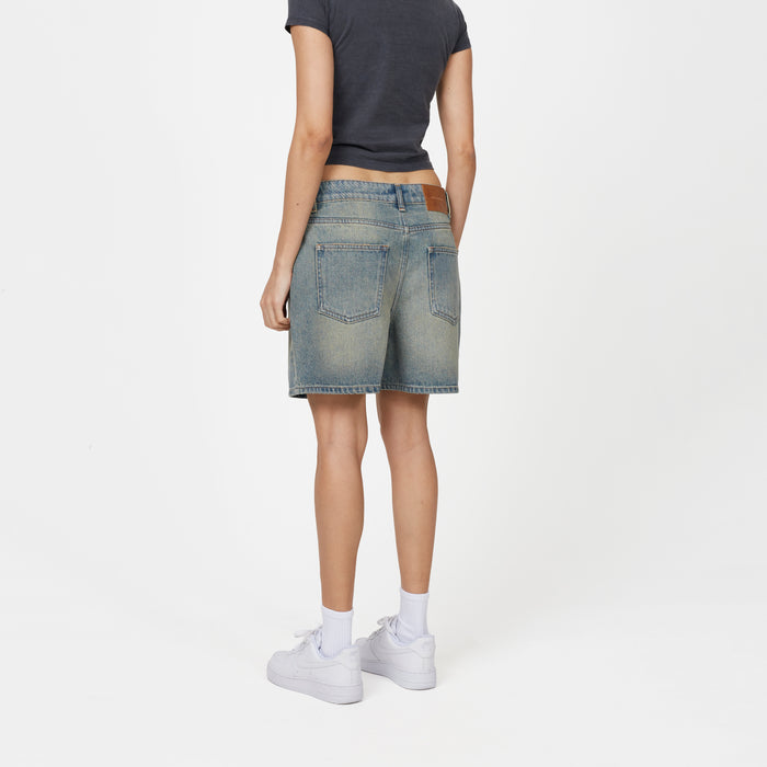 Good For Nothing Heavy Washed Faded Blue Denim Shorts