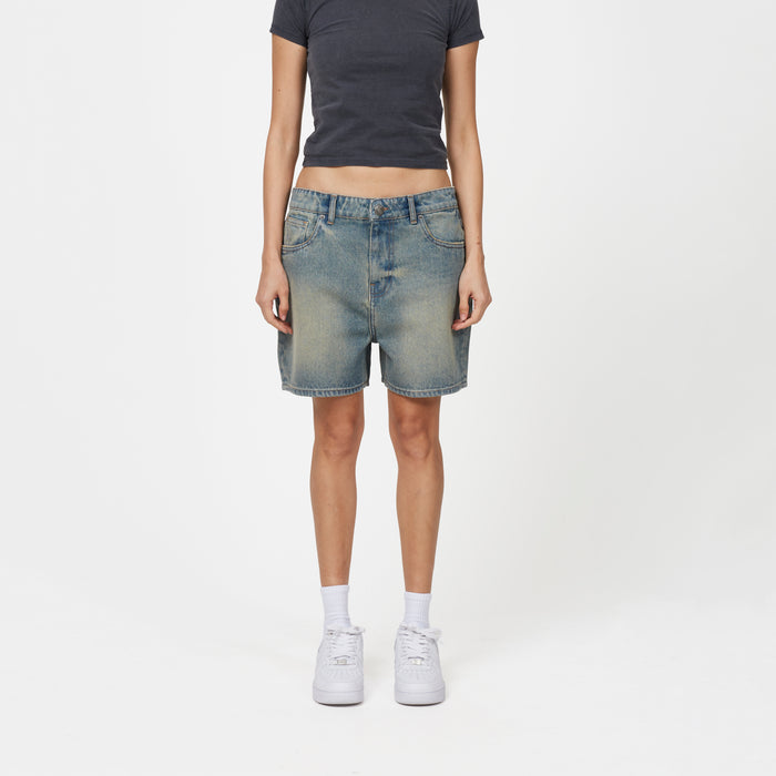 good for nothing Heavy Washed Faded Blue Denim Shorts
