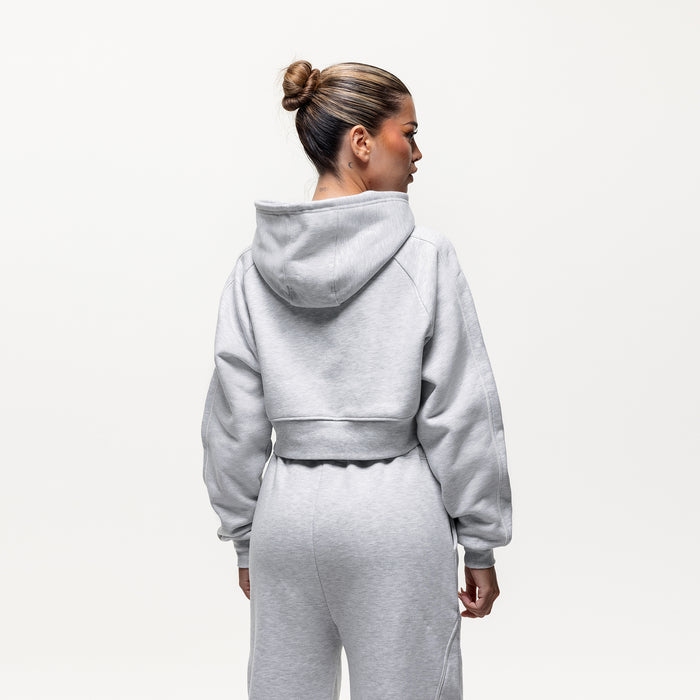 Good For Nothing Outline Grey Marl Cropped Hoodie (Final Sale)