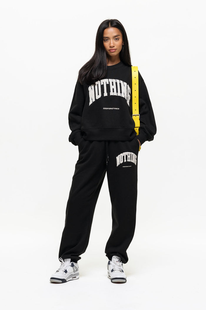 Good For Nothing Oversized Varsity Boucle Black Sweatshirt