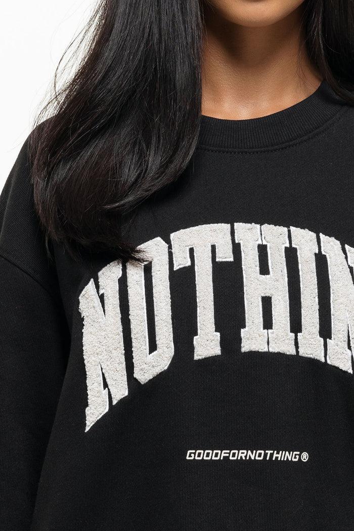 Good For Nothing Oversized Varsity Boucle Black Sweatshirt
