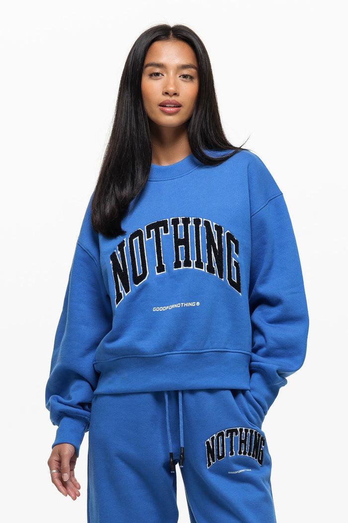 good for nothing Oversized Varsity Boucle Blue Sweatshirt (Final Sale)