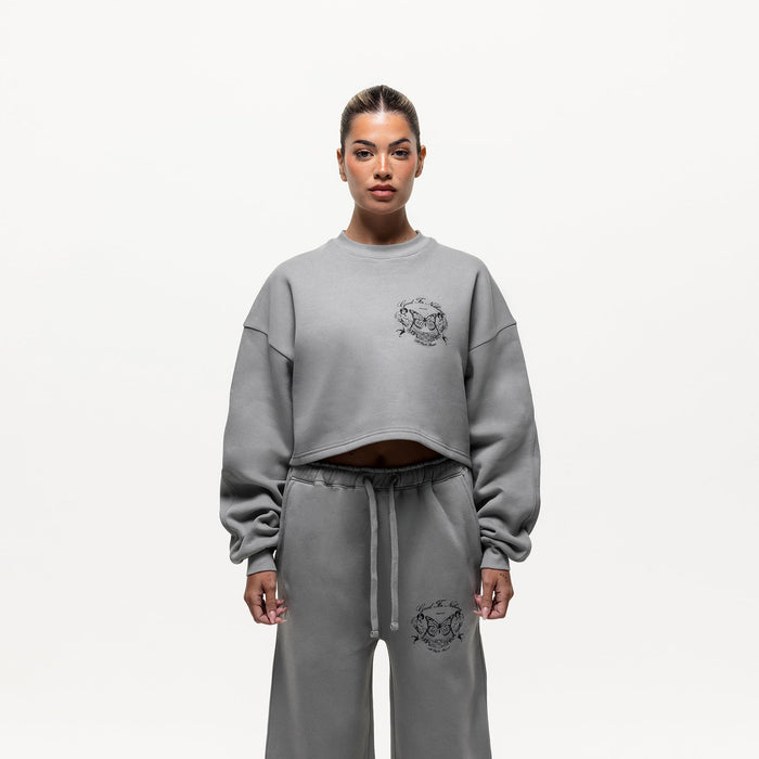 Good For Nothing Renaissance Cropped Grey Sweatshirt (Final Sale)