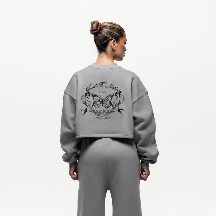 good for nothing Renaissance Cropped Grey Sweatshirt (Final Sale)