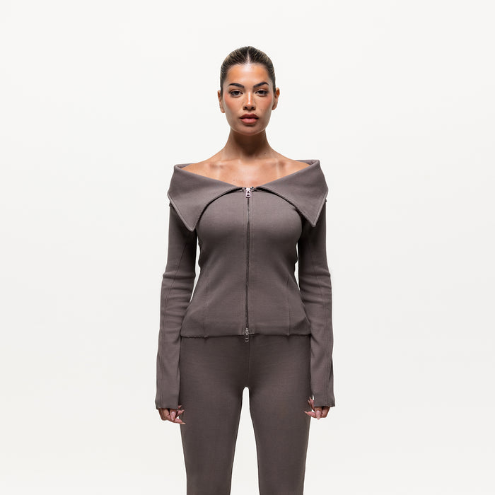 good for nothing Ridge Taupe Off The Shoulder Long Sleeve (Final Sale)