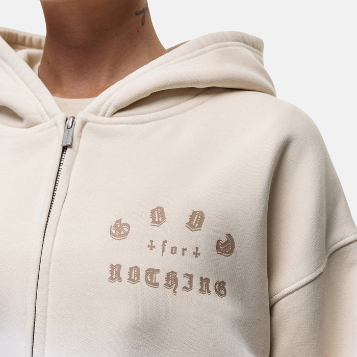 Good For Nothing Sprayed Cali Cream Crop Zip Hoodie