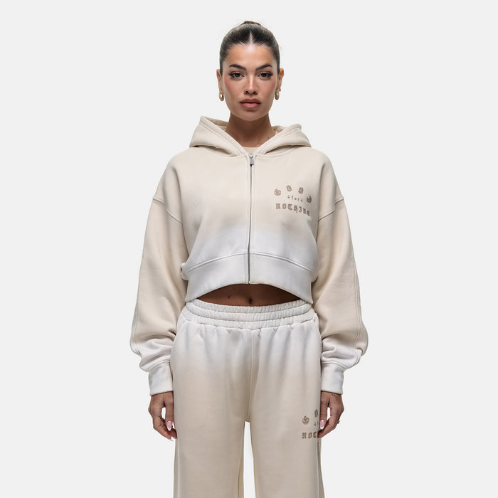 good for nothing Sprayed Cali Cream Crop Zip Hoodie