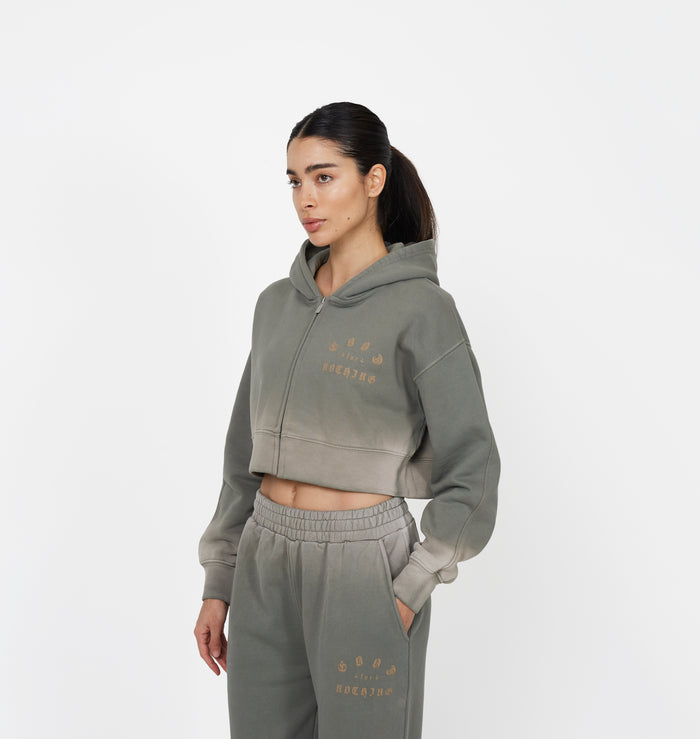 Good For Nothing Sprayed Cali Green Crop Zip Hoodie