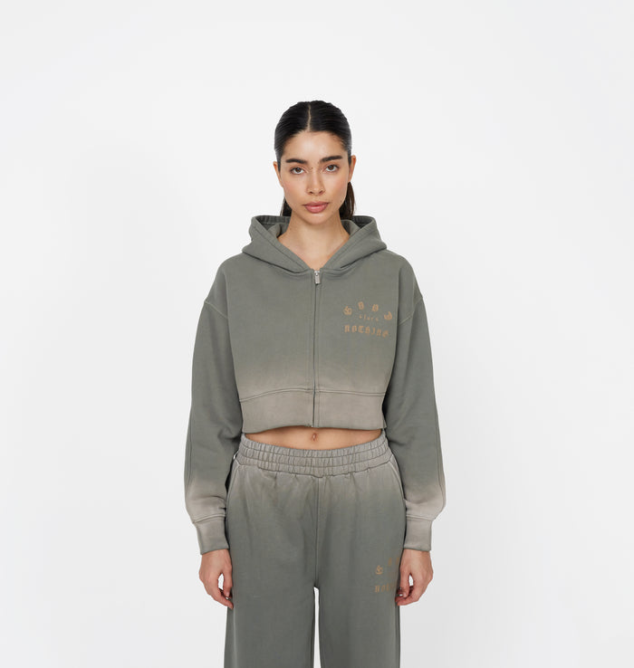 good for nothing Sprayed Cali Green Crop Zip Hoodie