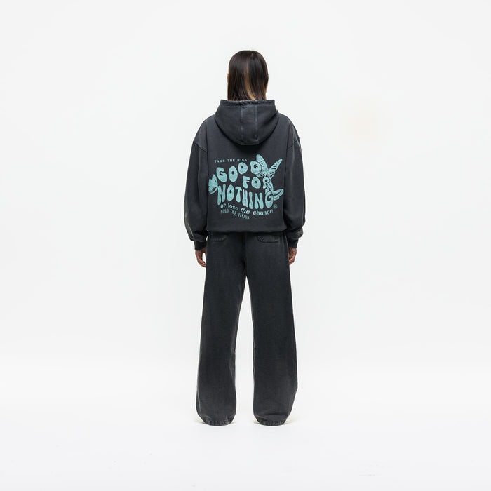 Good For Nothing Stamp Washed Black Hoodie (Final Sale)