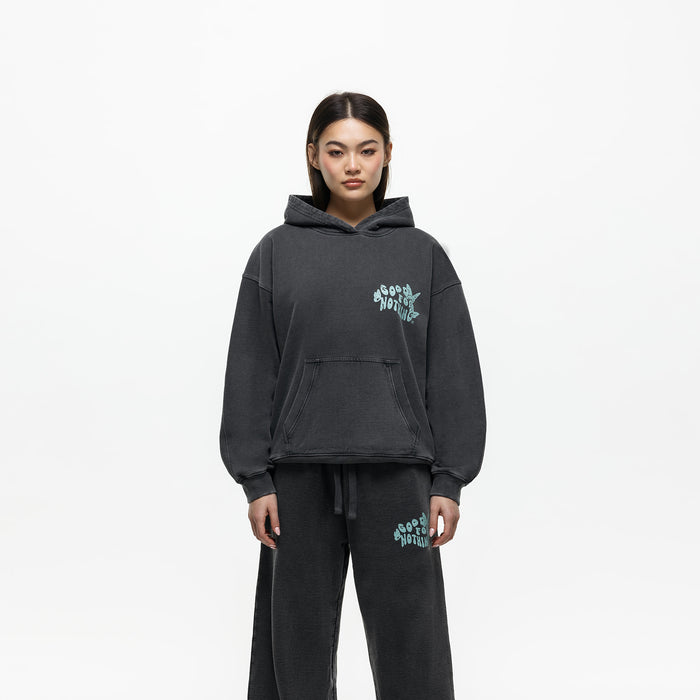 good for nothing Stamp Washed Black Hoodie (Final Sale)