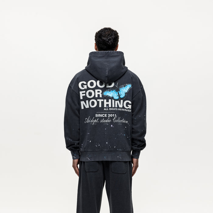Good For Nothing Studio Butterfly Washed Black Zip Hoodie