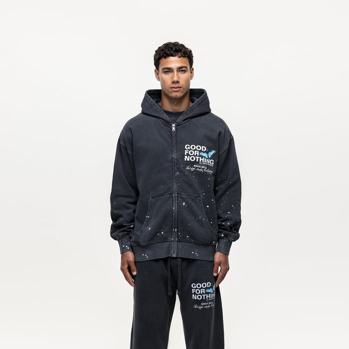 good for nothing Studio Butterfly Washed Black Zip Hoodie