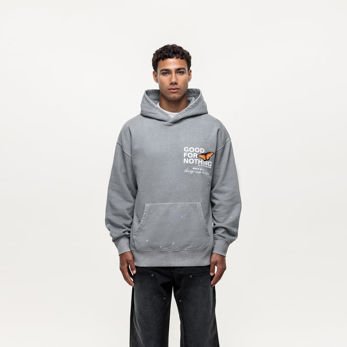 Good For Nothing Studio Butterfly Washed Grey Hoodie